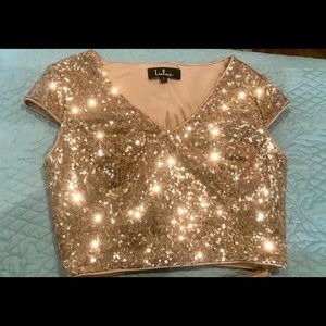 2-piece sparkly gold Lulus long dress, small